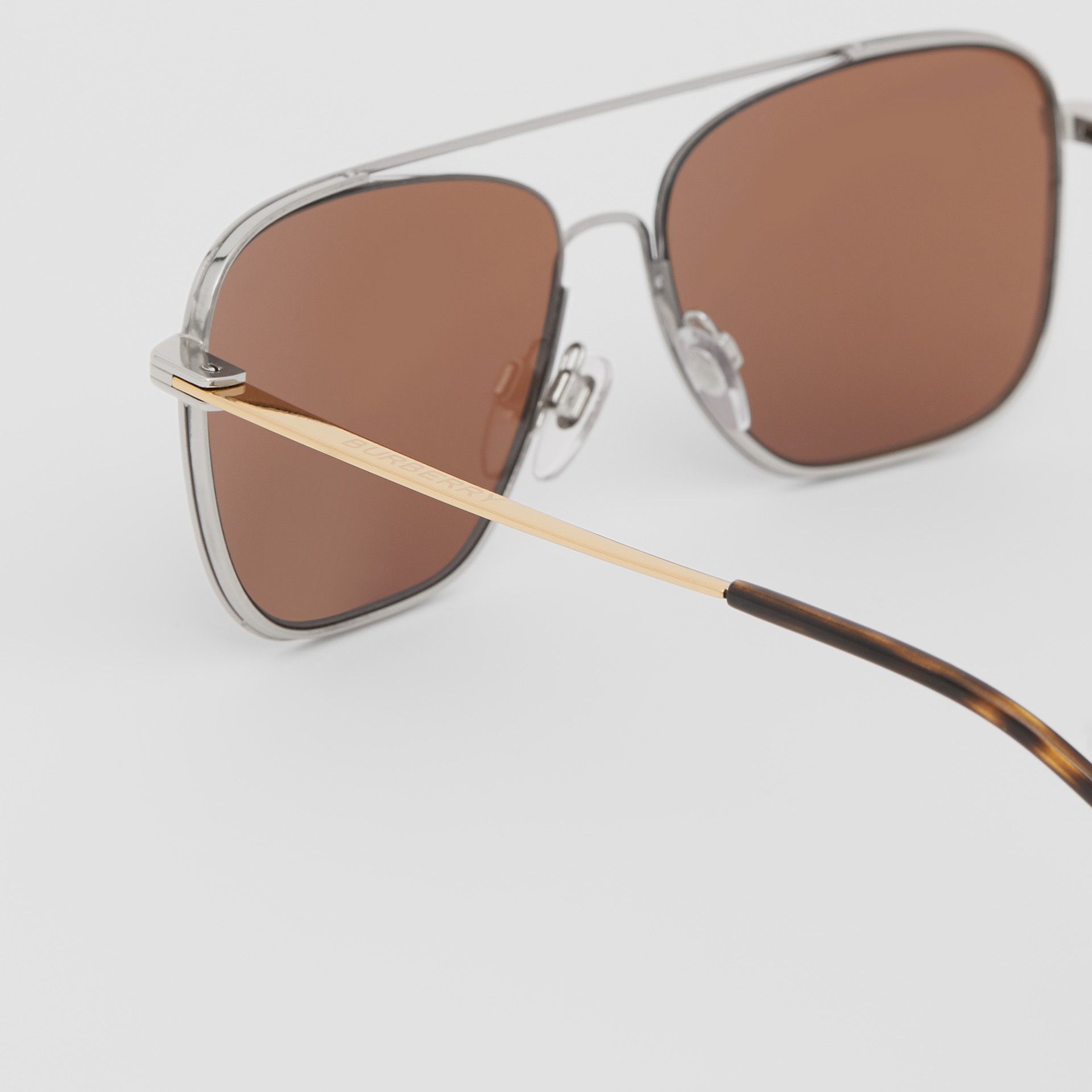 Top Bar Detail Square Frame Sunglasses in Gold - Men | Burberry United ...