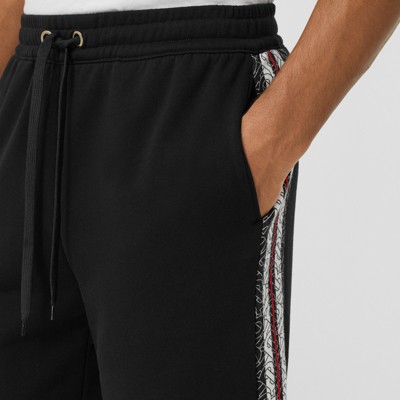 Monogram Stripe Print Cotton Shorts In Black - Men | Burberry United States