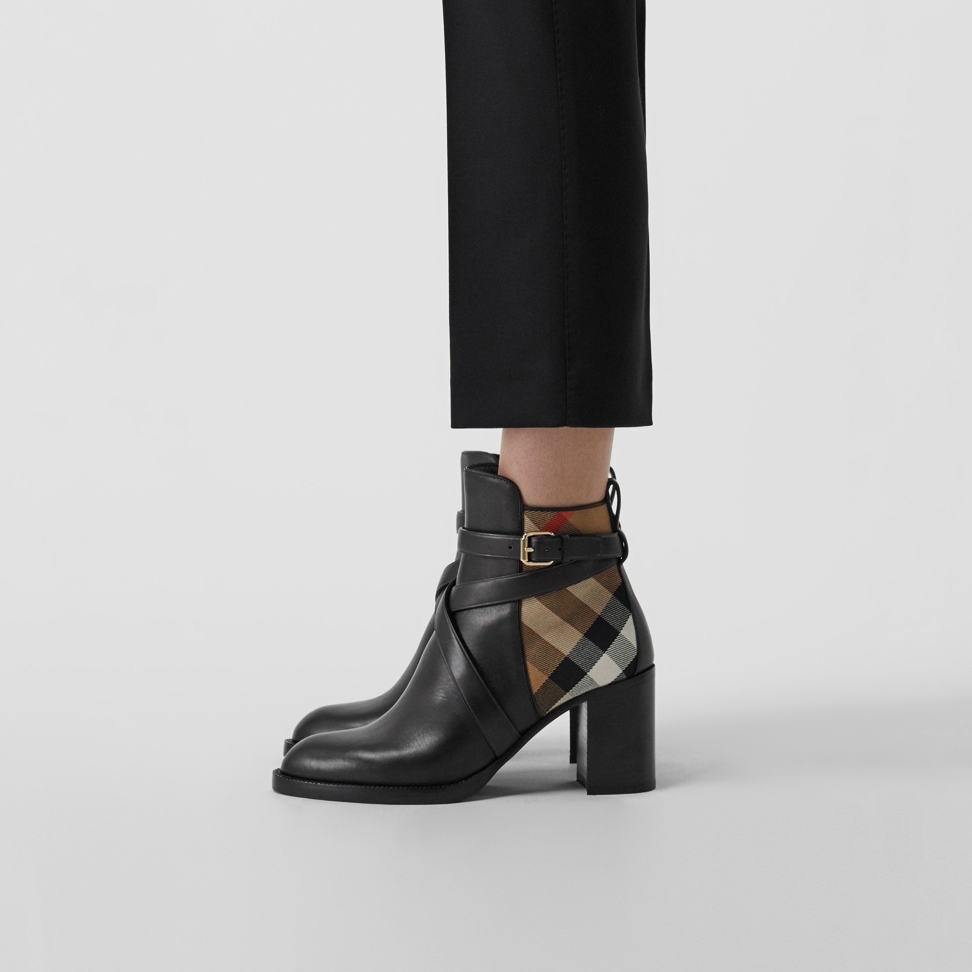 vintage check and leather ankle boots