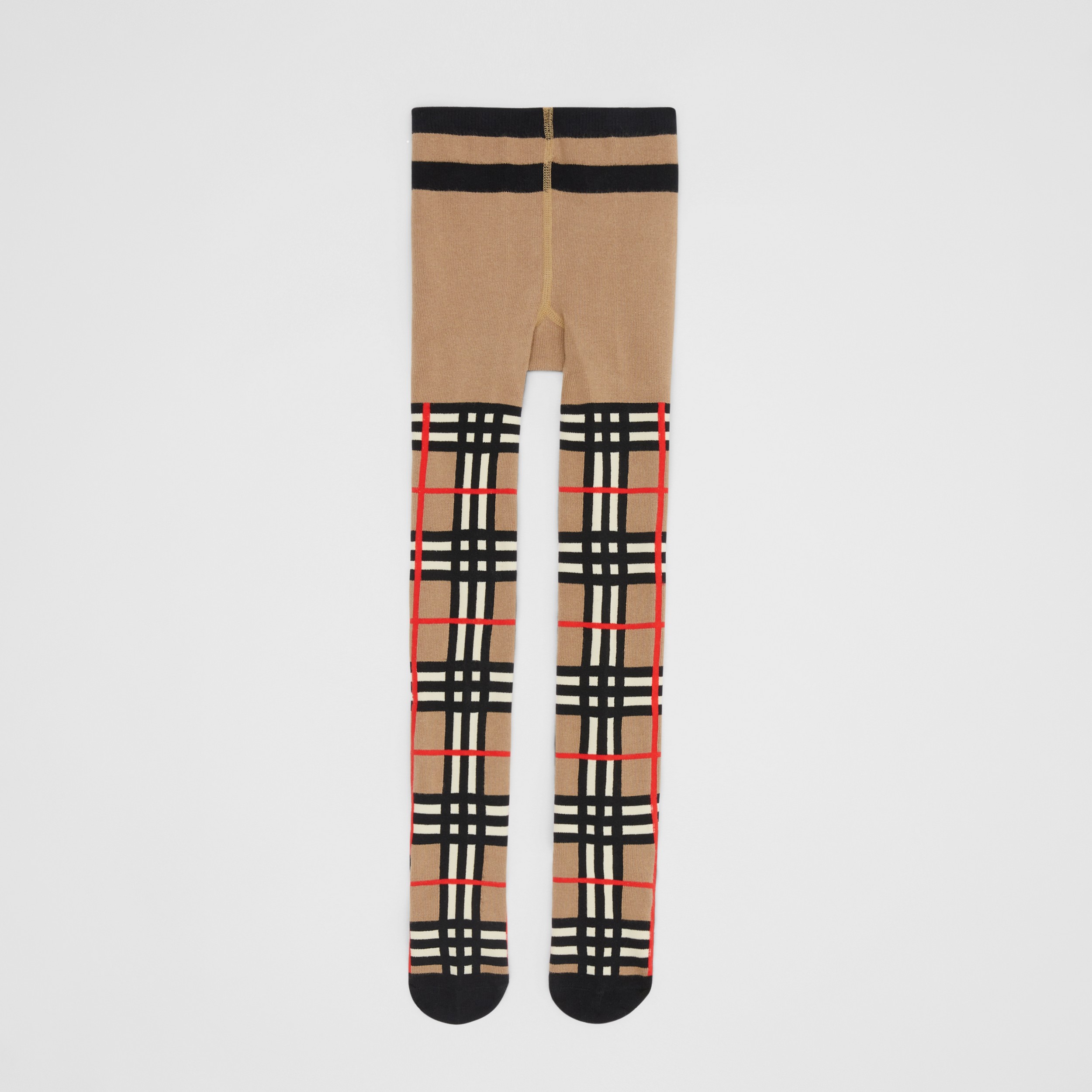 Check Intarsia Cotton Blend Tights in Archive Beige - Children | Burberry® Official - 3