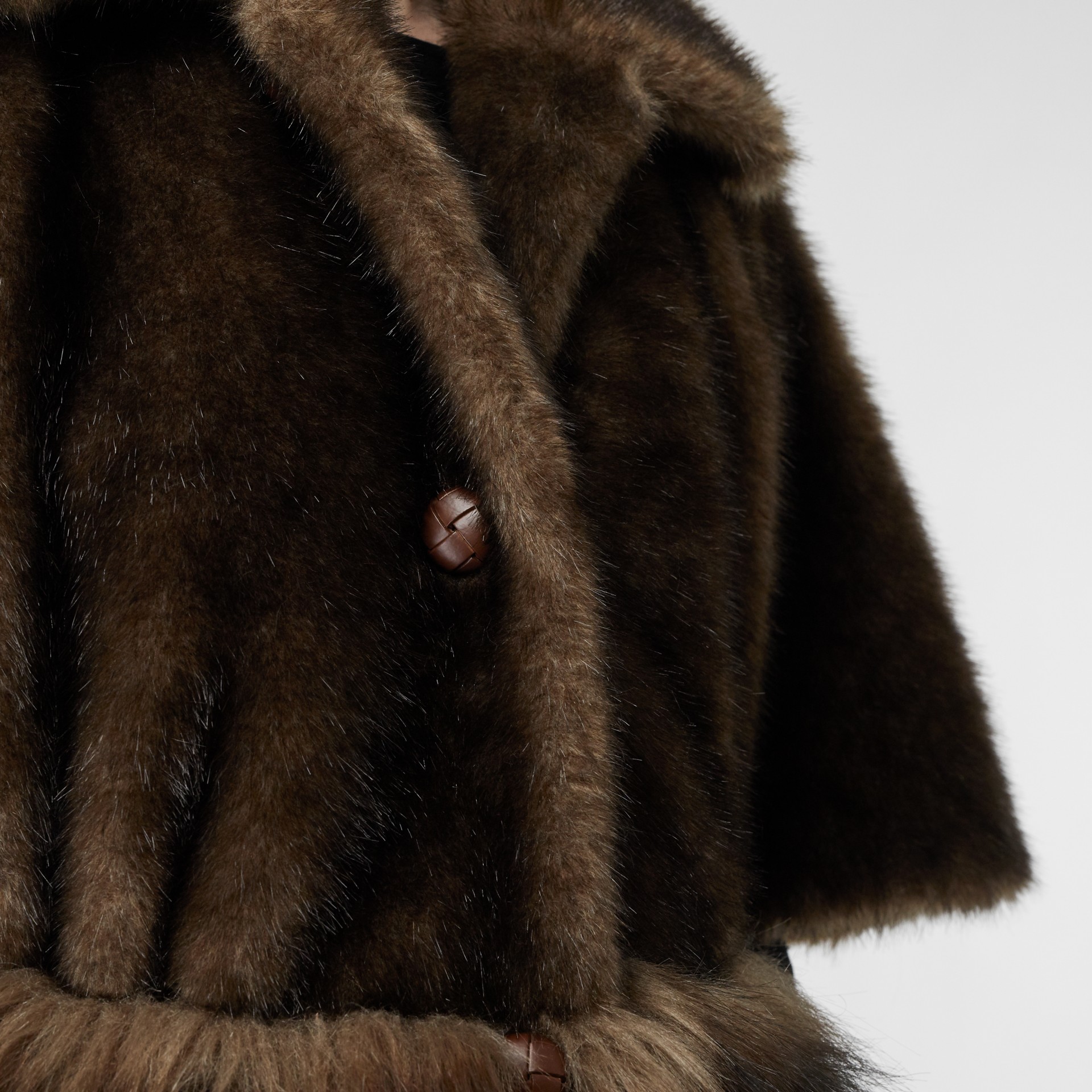 Faux Fur Cape Coat in Brown Women Burberry United States