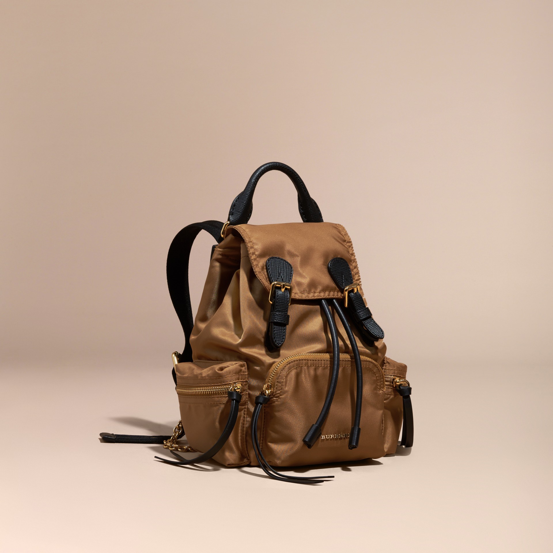 The Small Rucksack in Technical Nylon and Leather in Light Flax - Women ...