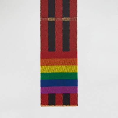 reversible rainbow stripe and check cashmere scarf