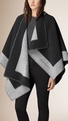 Mid grey melange Wool and Cashmere Blanket Poncho - Image 1
