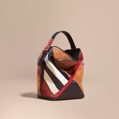 burberry medium canvas check hobo bag