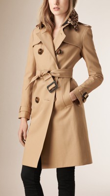 Honey Shearling Collar Cotton Trench Coat - Image 1