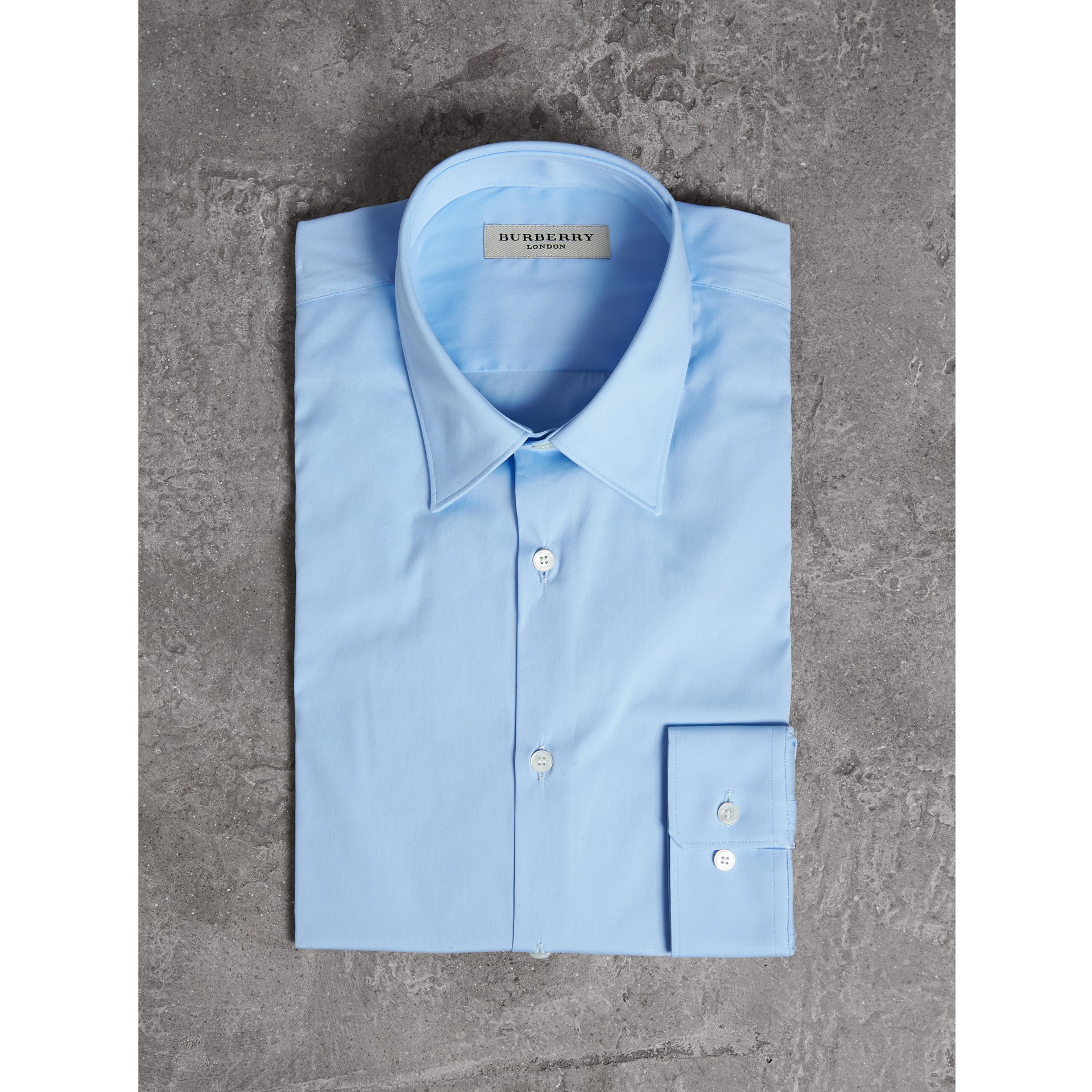 Slim Fit Stretch Cotton Shirt in City Blue Men Burberry United States