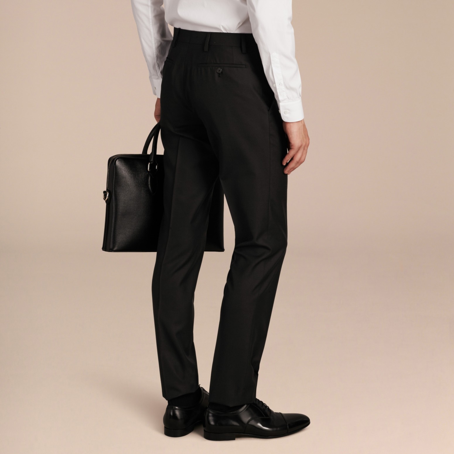 Slim Fit Wool Trousers Black Burberry