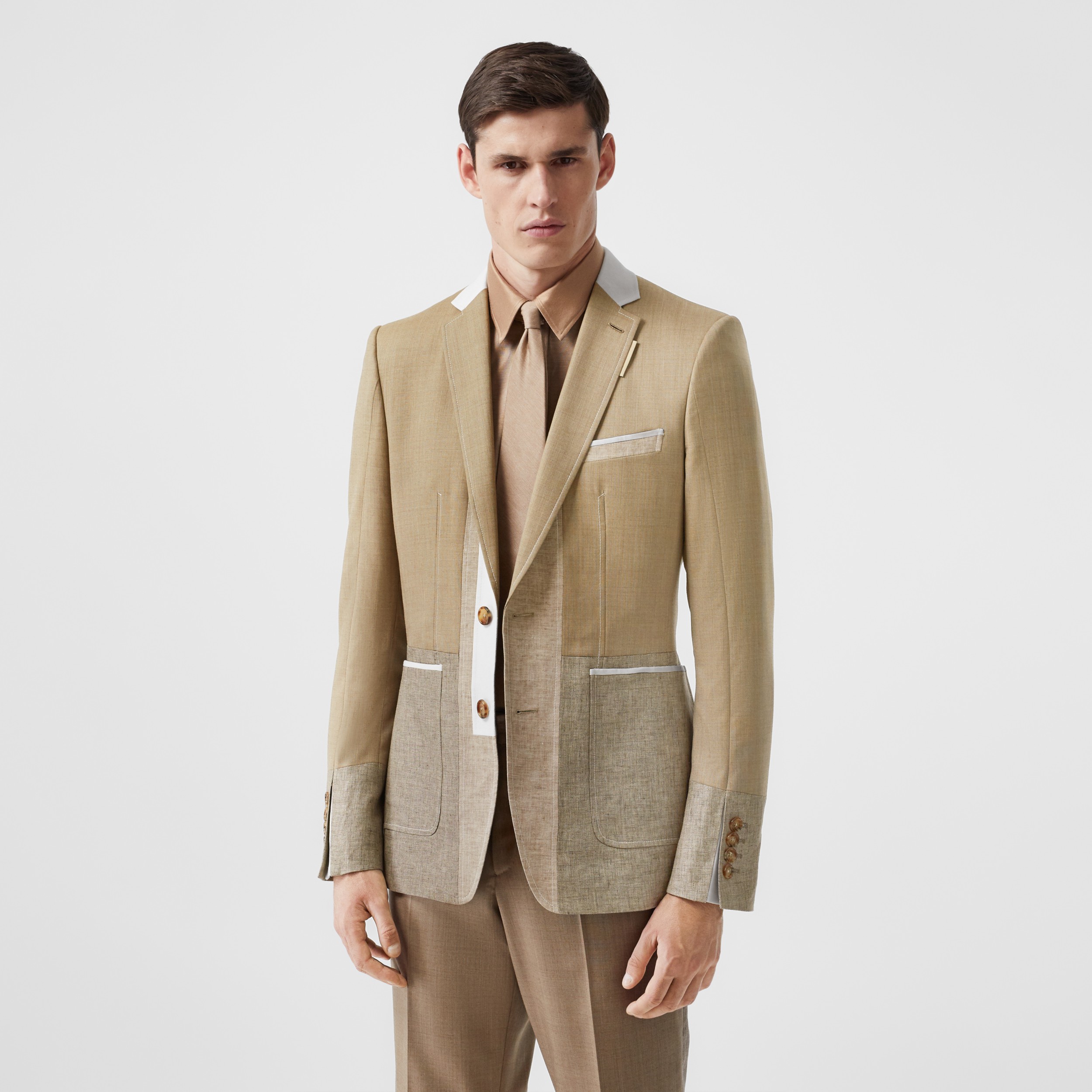 English Fit Wool Cashmere and Linen Tailored Jacket in Pecan Melange ...