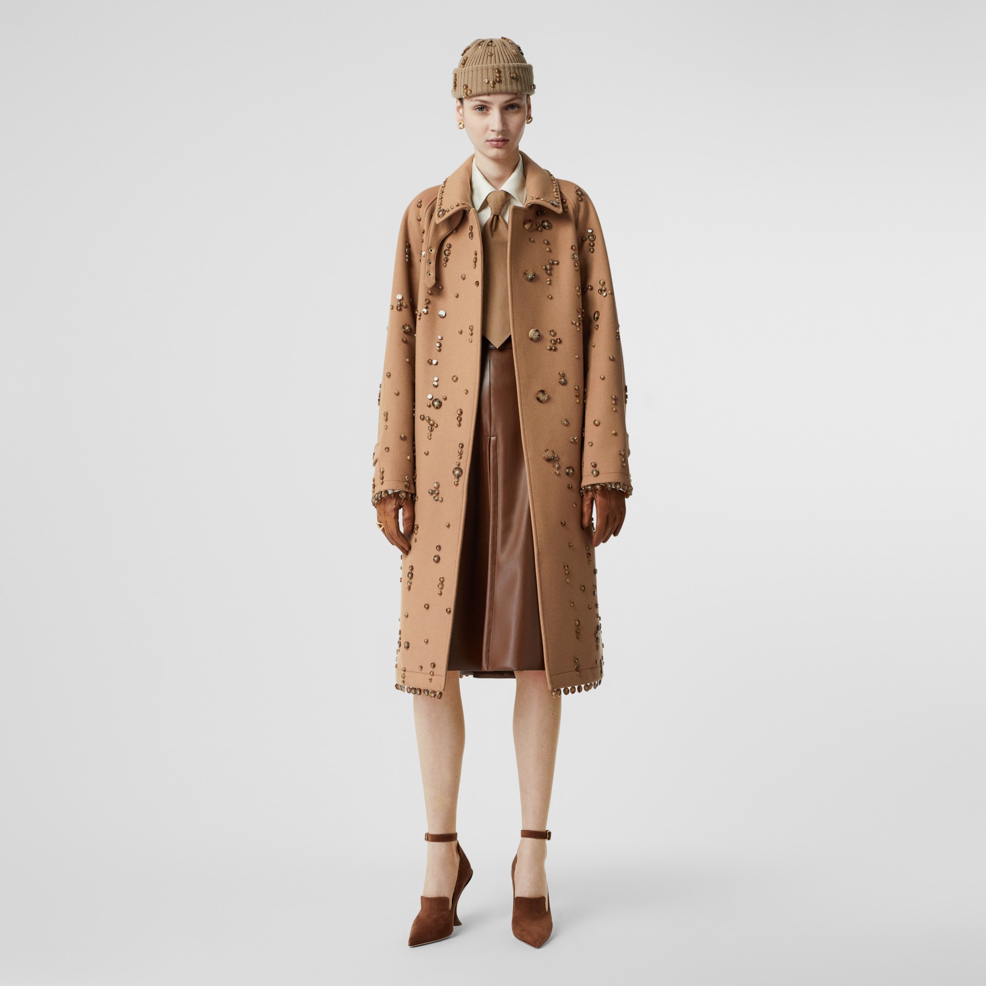 Embellished Wool Cashmere Car Coat in Camel - Women | Burberry United ...