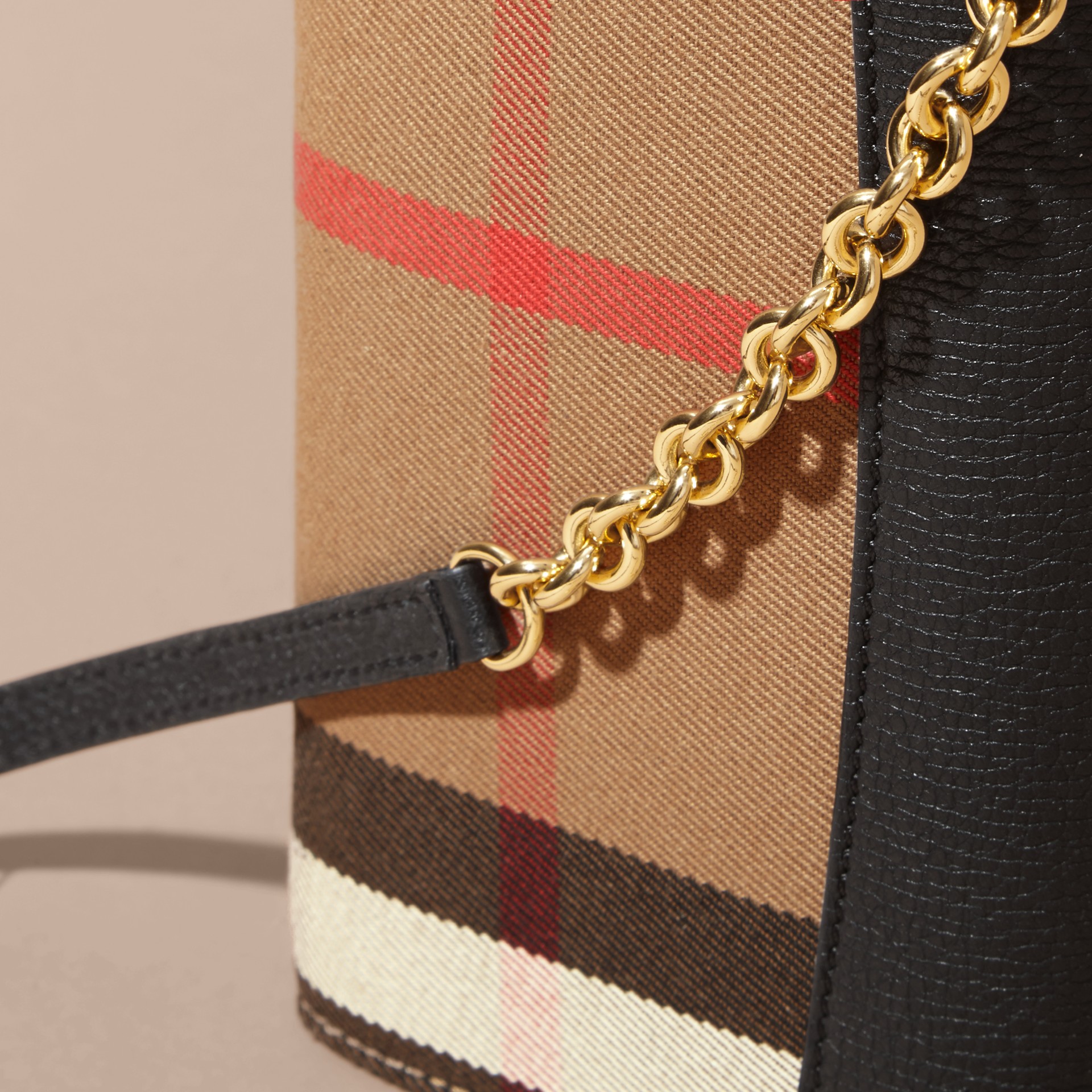 House Check and Leather Wallet with Chain in Black - Women | Burberry