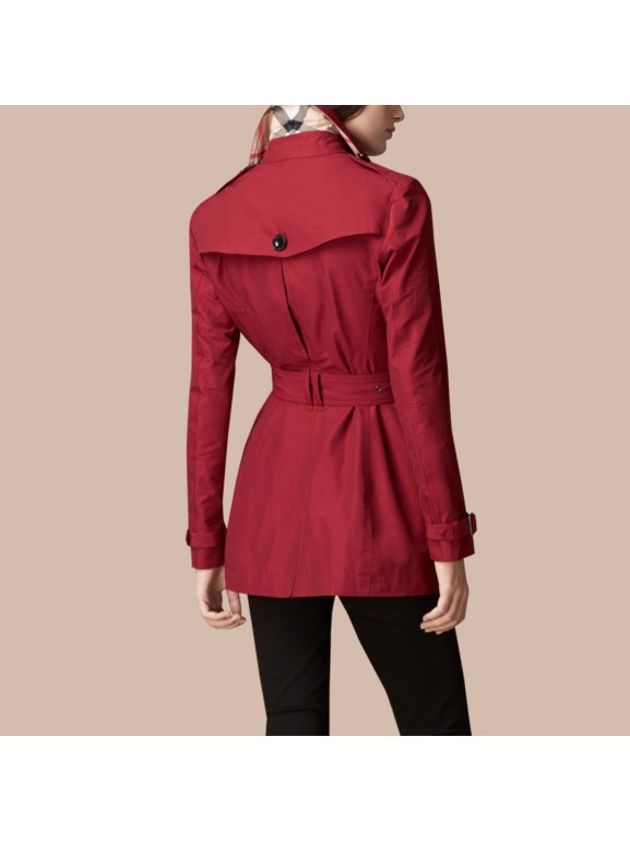 Leather Trim Technical Cotton Trench Coat in Alizarin Crimson - Women ...