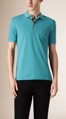 Check Placket Piqué Cotton Polo Shirt