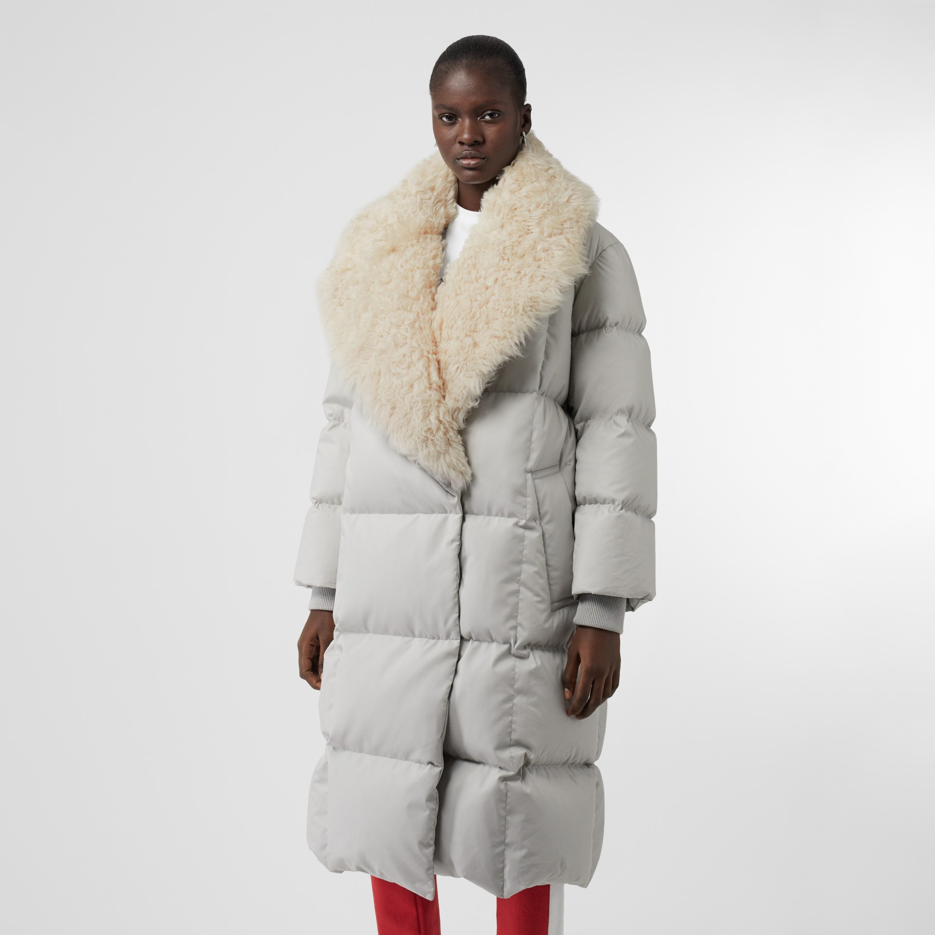 Detachable Shearling Collar Down-filled Puffer Coat in Pale Grey ...