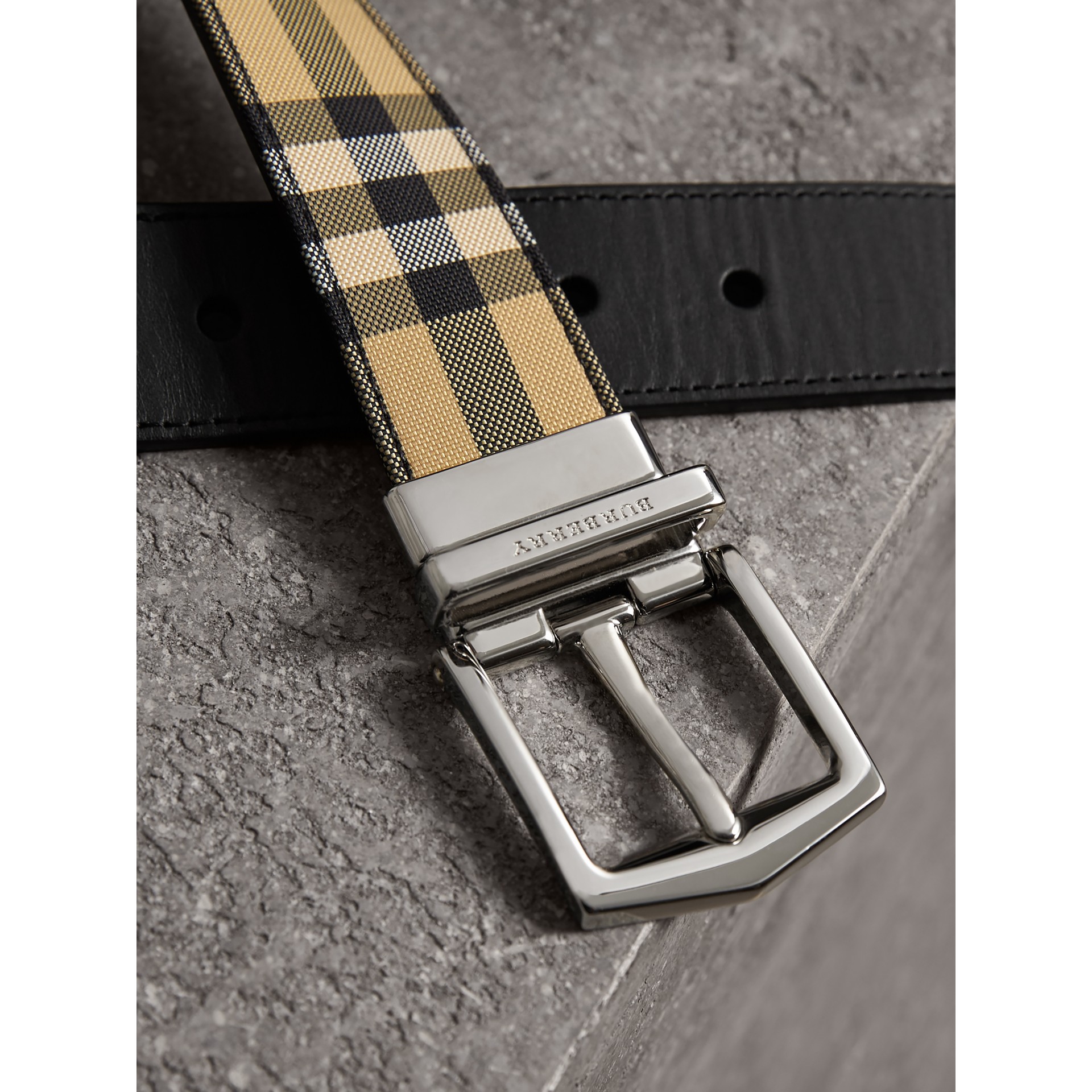 Reversible Horseferry Check and Leather Belt in Black - Men | Burberry ...