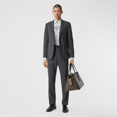 Slim Fit Stretch Wool Suit in Cloud Grey Melange - Men | Burberry 