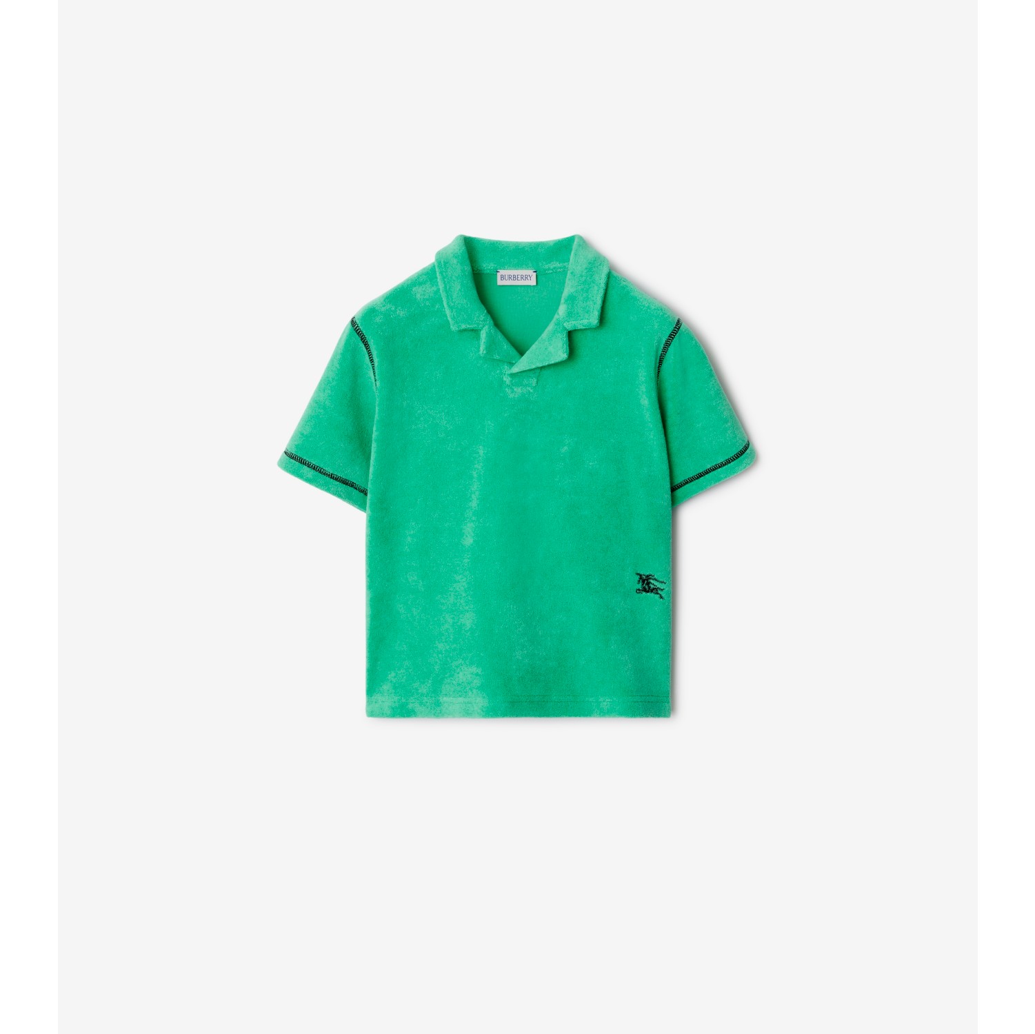 Cotton Blend Towelling Polo Shirt in Bright jade Burberry Official