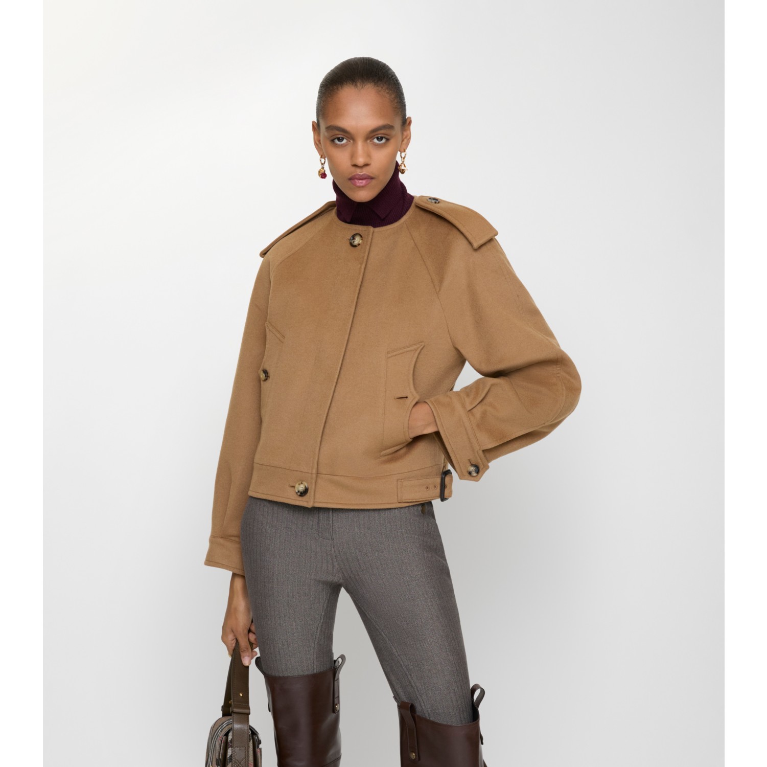 Detachable Scarf Cashmere Jacket in Fawn melange - Women | Burberry® Official