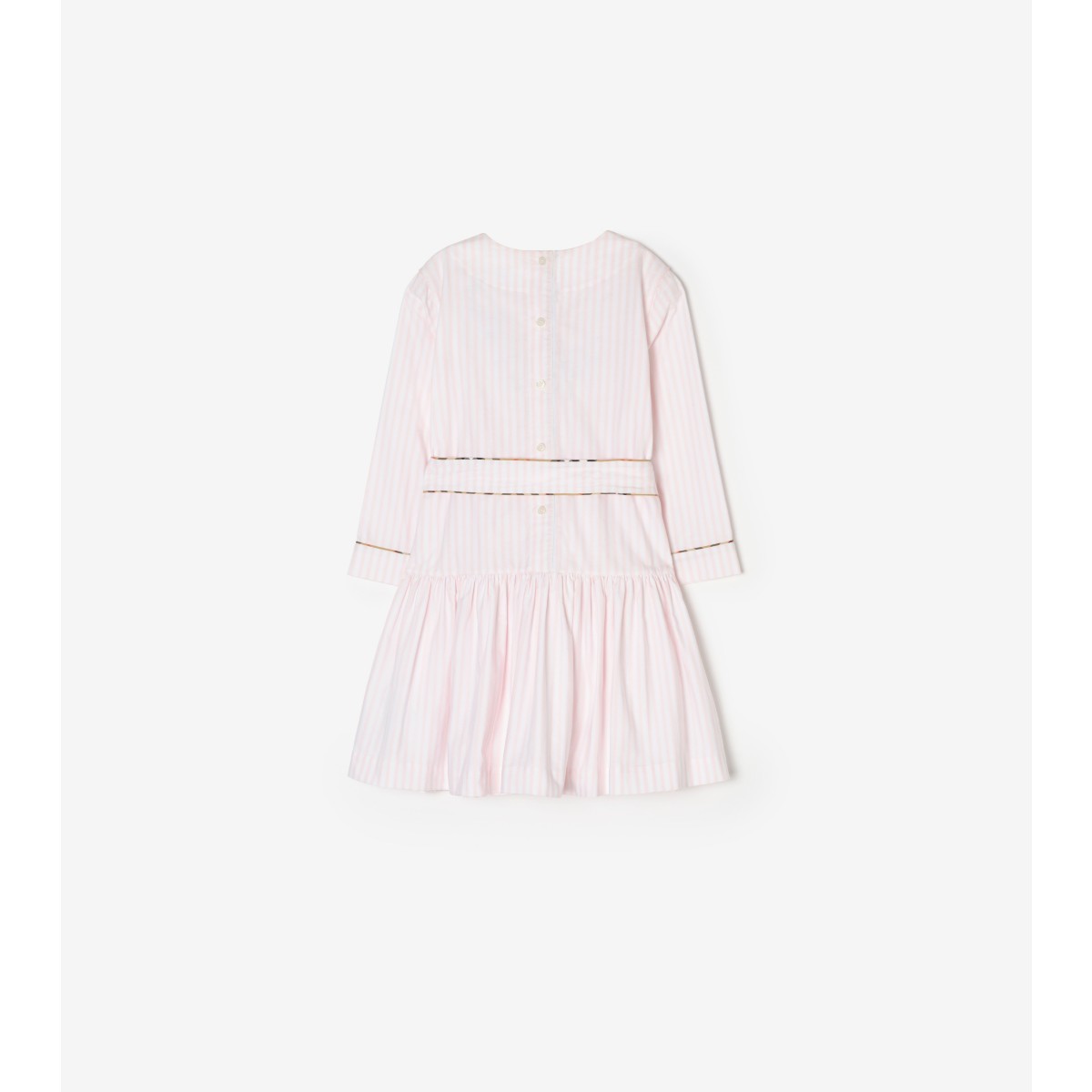  Check Long-sleeve Trim Cotton Oxford Dress