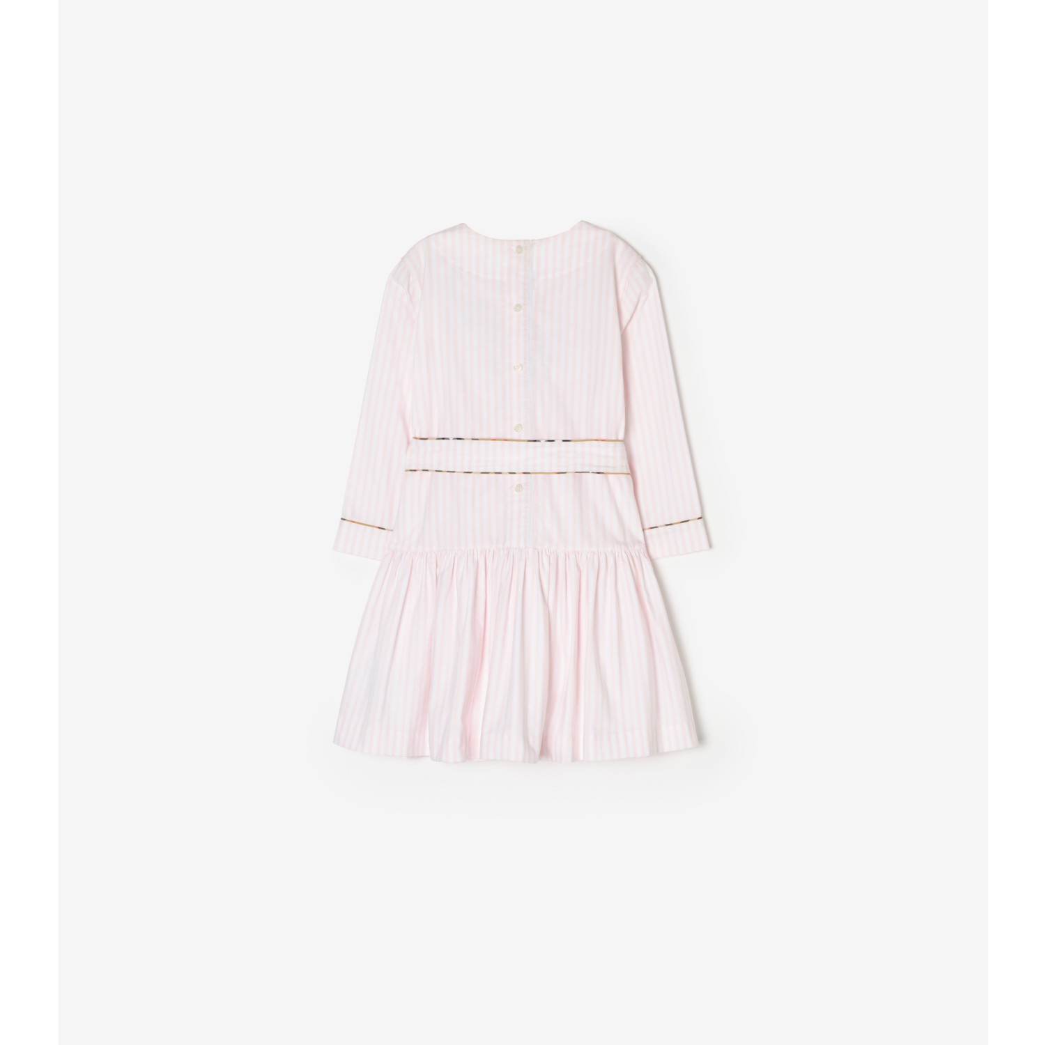 Long-sleeve Check Trim Cotton Oxford Dress