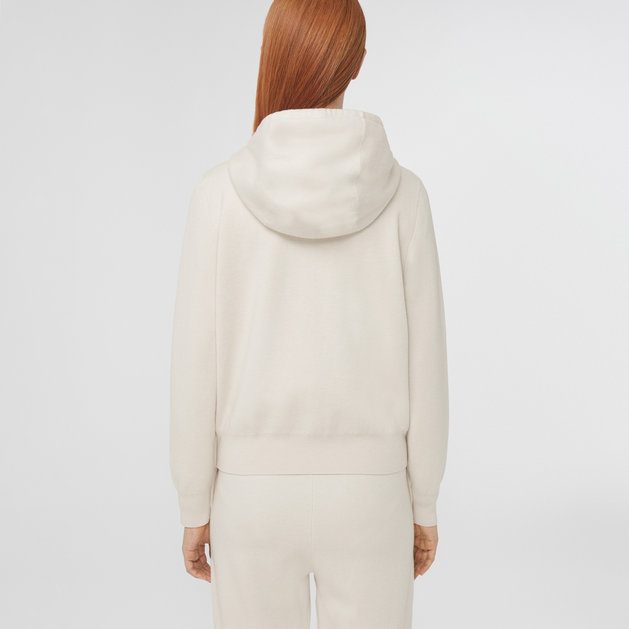 Monogram Motif Cashmere Cotton Hooded Top in Ecru - Women | Burberry® Official - 3