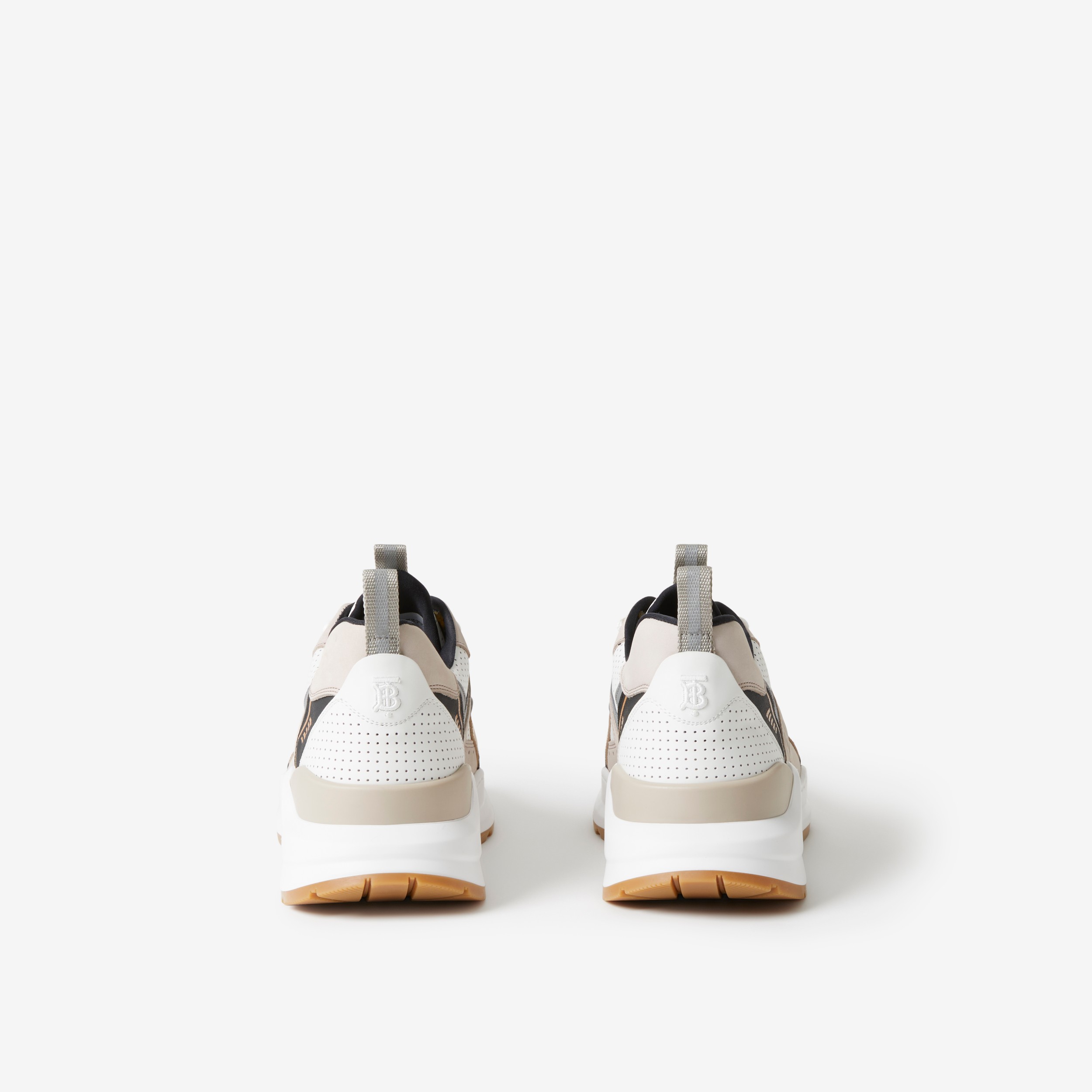 Embossed Logo Leather and Mesh Sneakers in Pale Nude/grey/white - Men | Burberry® Official - 3