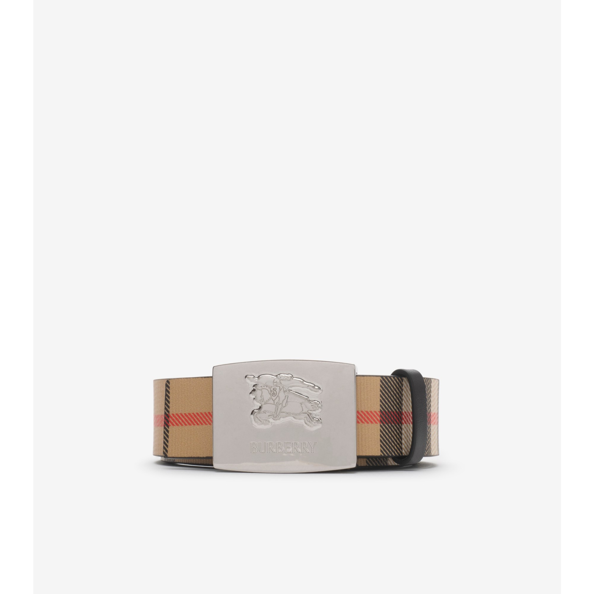 Reversible Check Square Knight Stamp Belt in Sand beige/black - Men,  Leather | Burberry Official