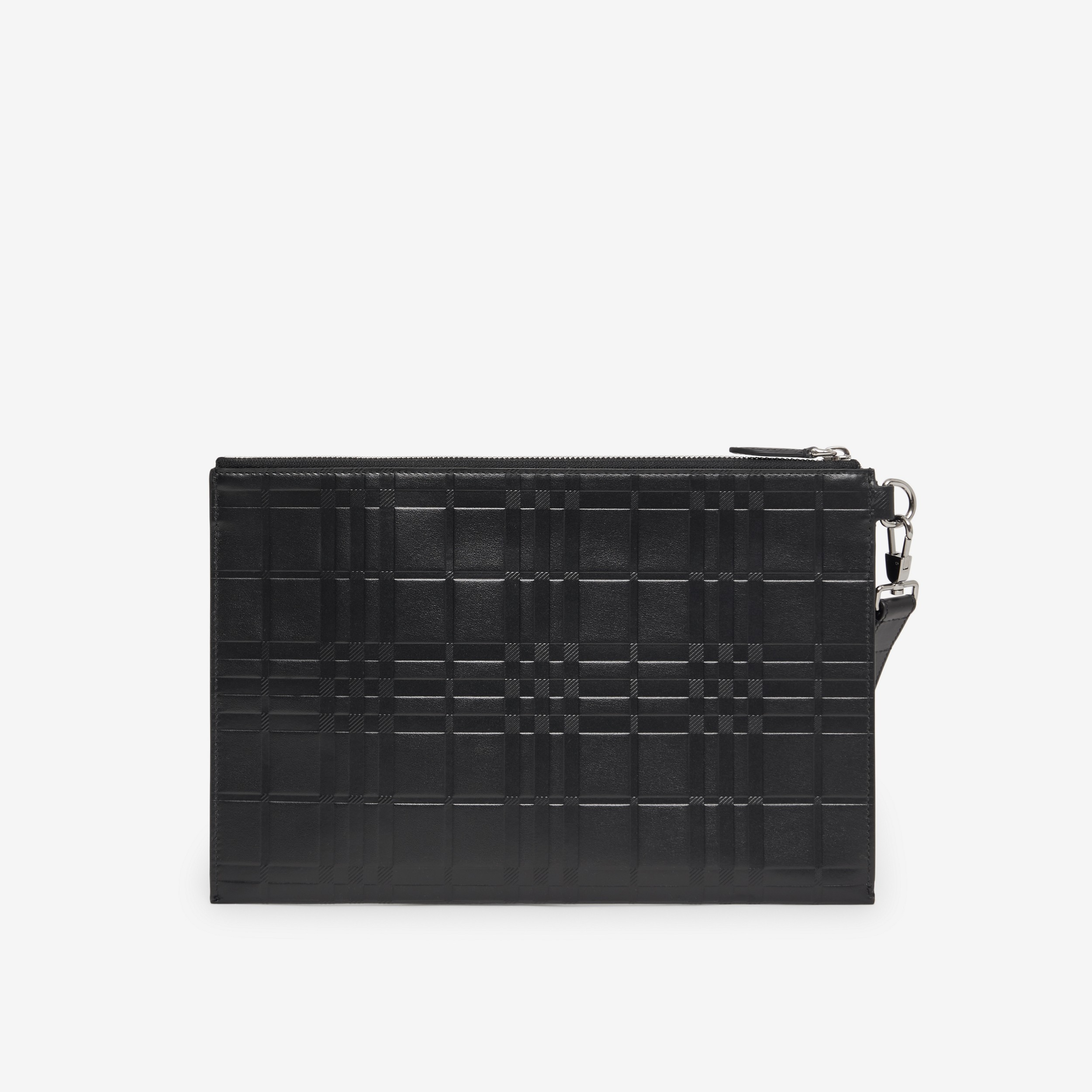 Embossed Check Leather Large Zip Pouch in Black - Men | Burberry® Official - 3