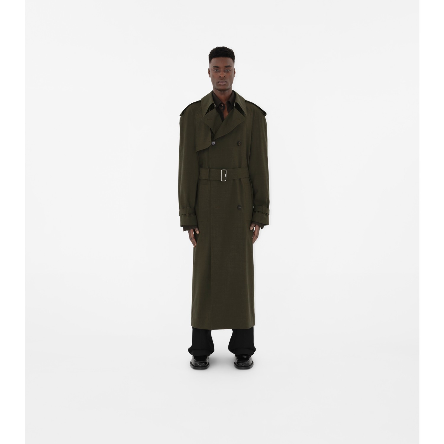 Trench lungo in lana stretch