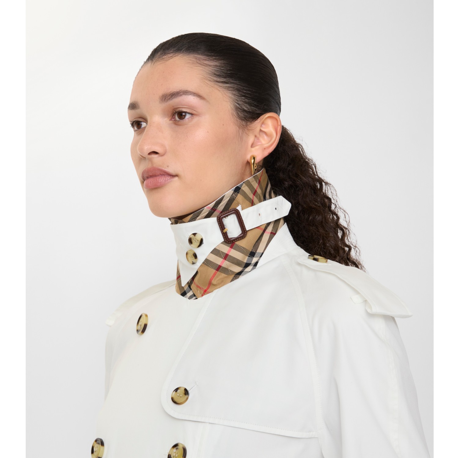 Cropped Tropical Gabardine Mayfair Trench Jacket in Cotton white
