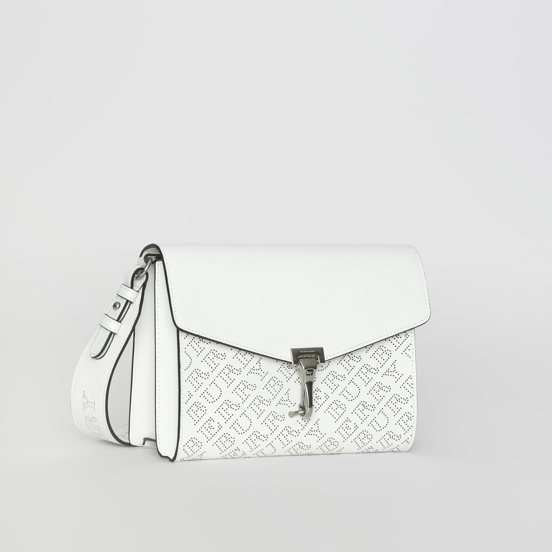 Small Perforated Logo Leather Crossbody Bag in Chalk White - Women | Burberry Canada