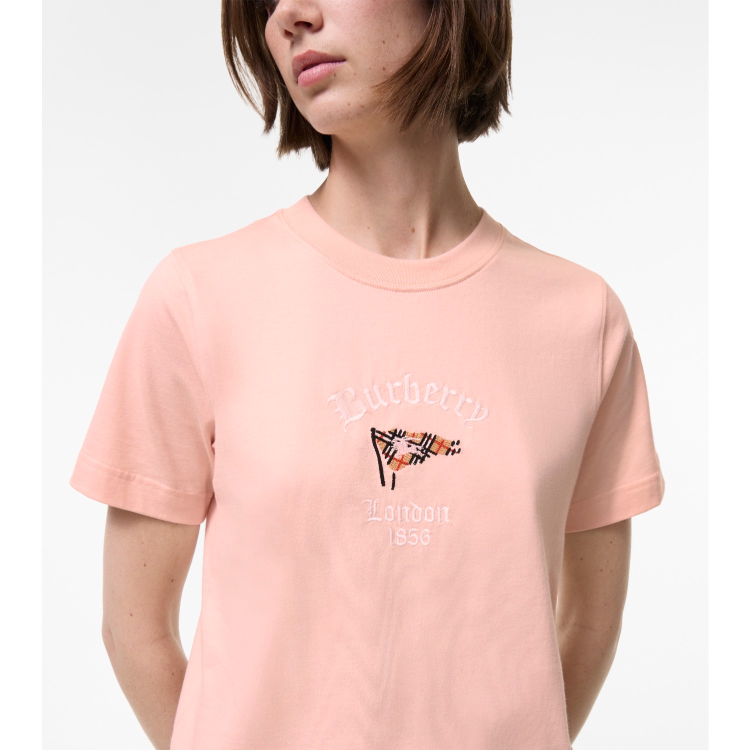 Check Flag Cotton T-shirt in Compact pink - Women | Burberry® Official