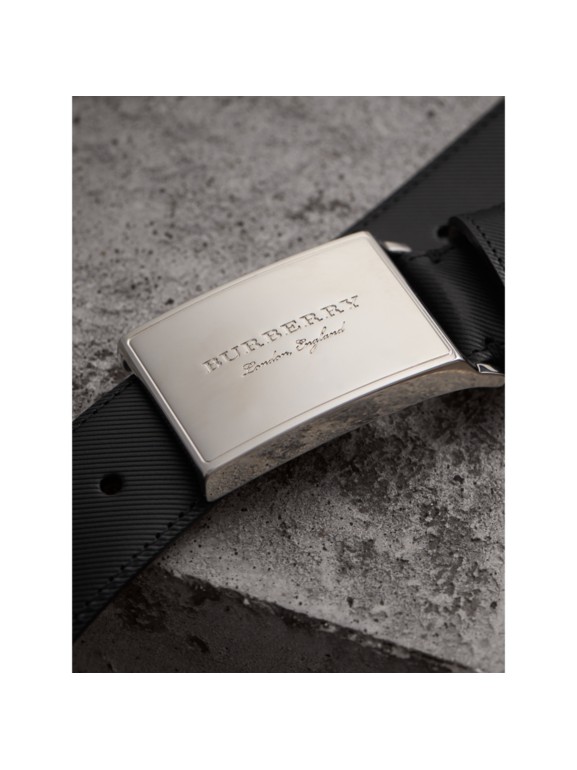 Brass Plaque Buckle Trench Leather Belt in Black Men Burberry