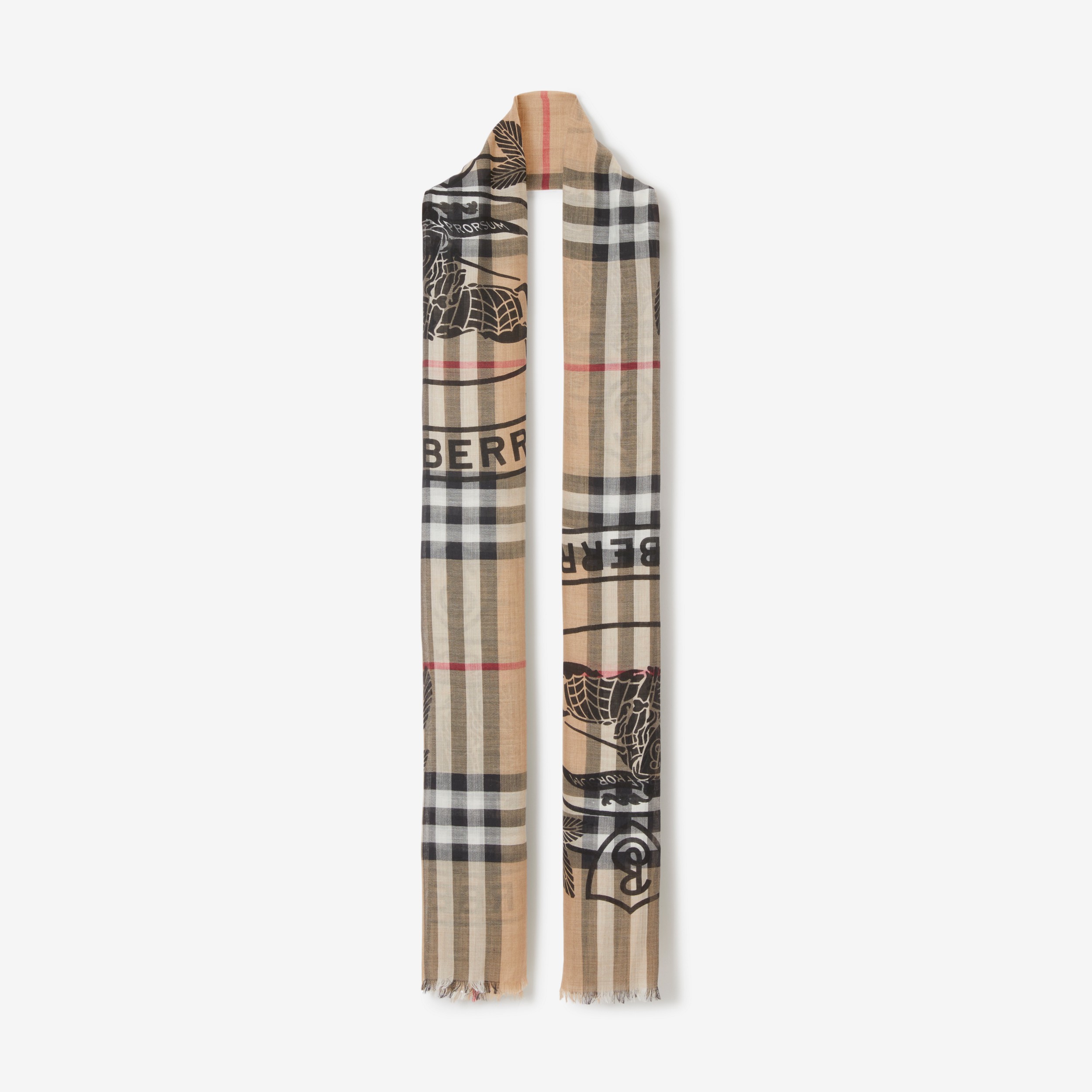 Echarpe leve de seda e lã com estampa de montagem (Bege Clássico) | Burberry® oficial - 1