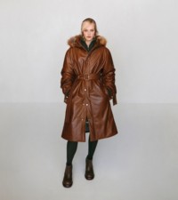 Leather and faux fur coat in hazel 