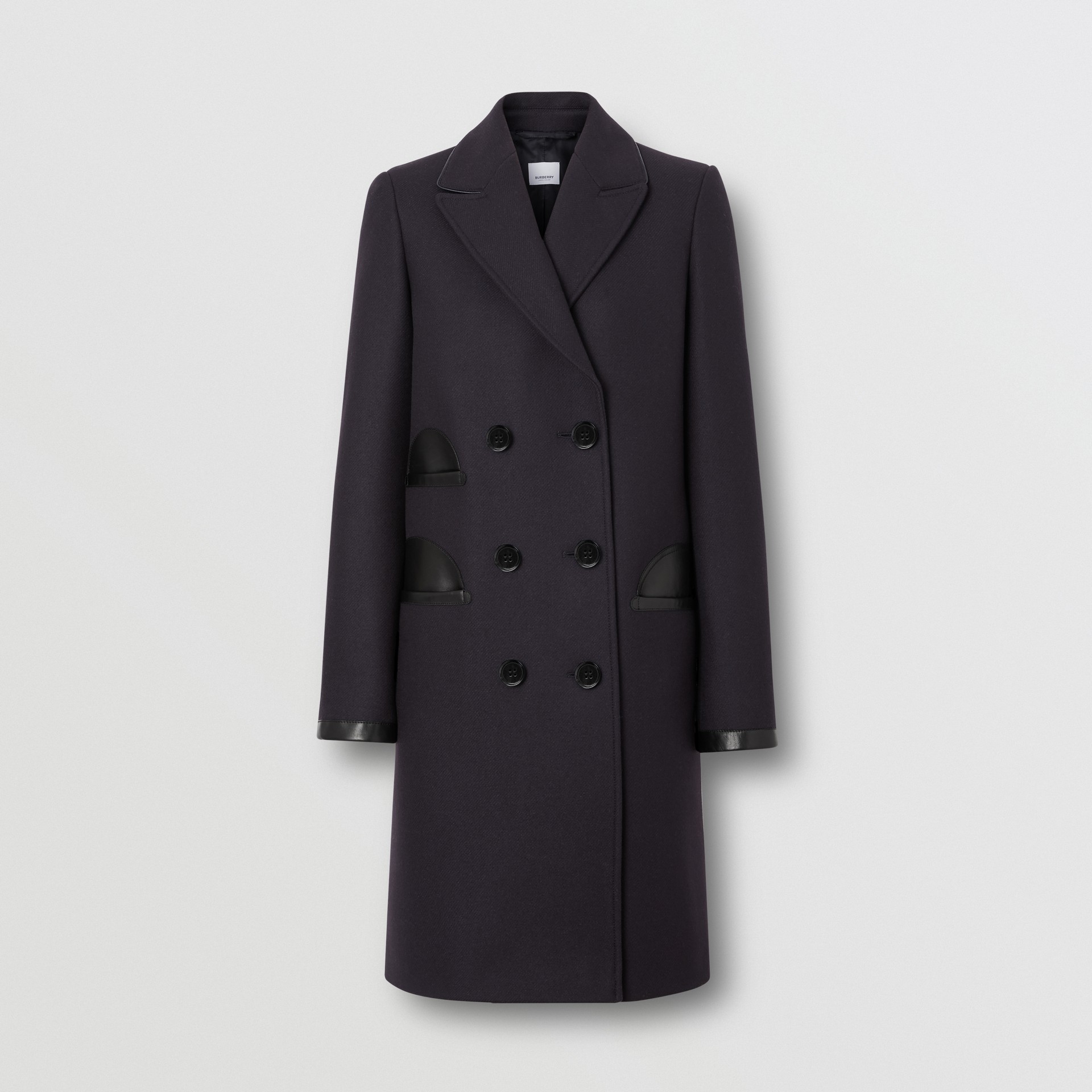 Lambskin Trim Wool Cashmere Blend Tailored Coat in Black - Women ...