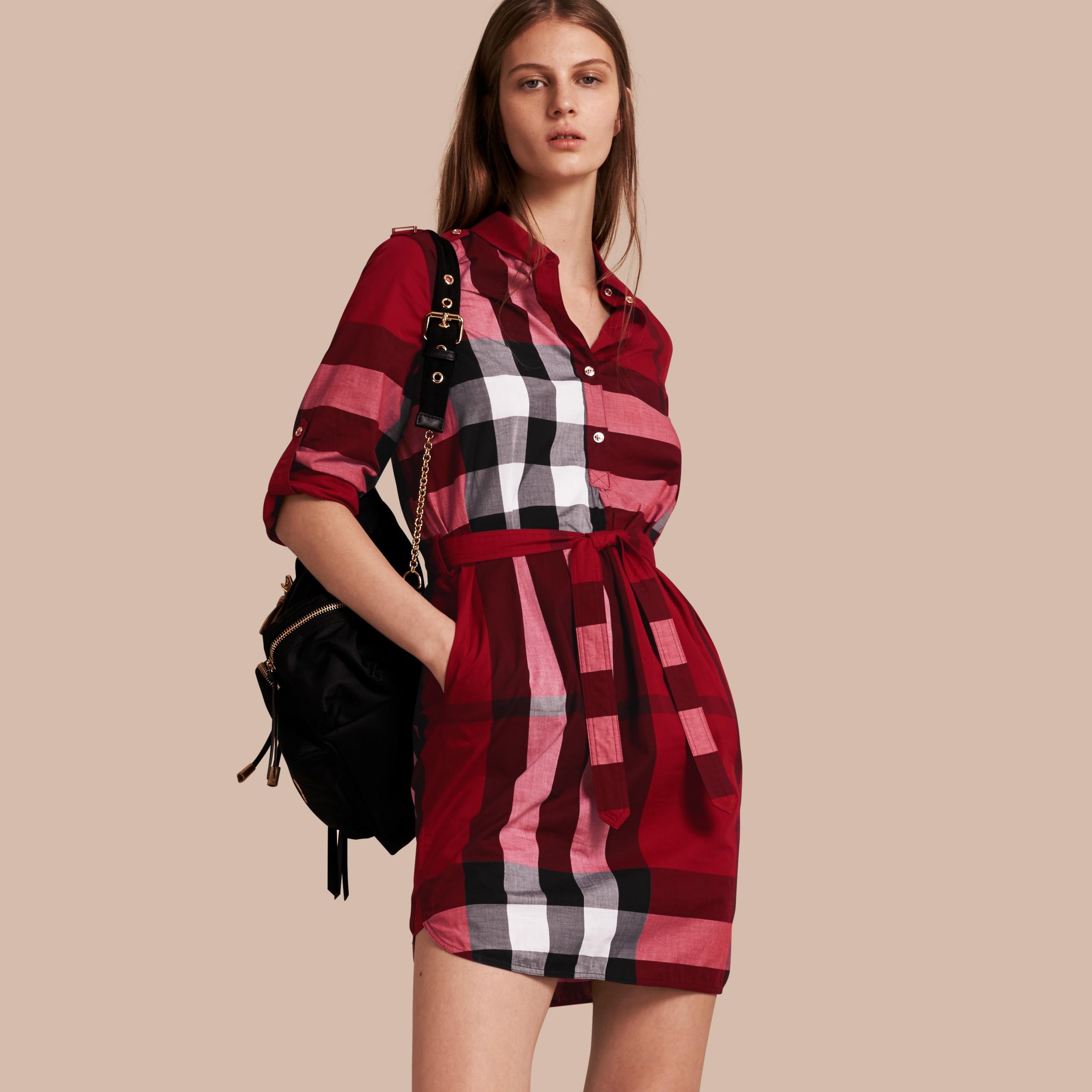 gathered waist shirt dress