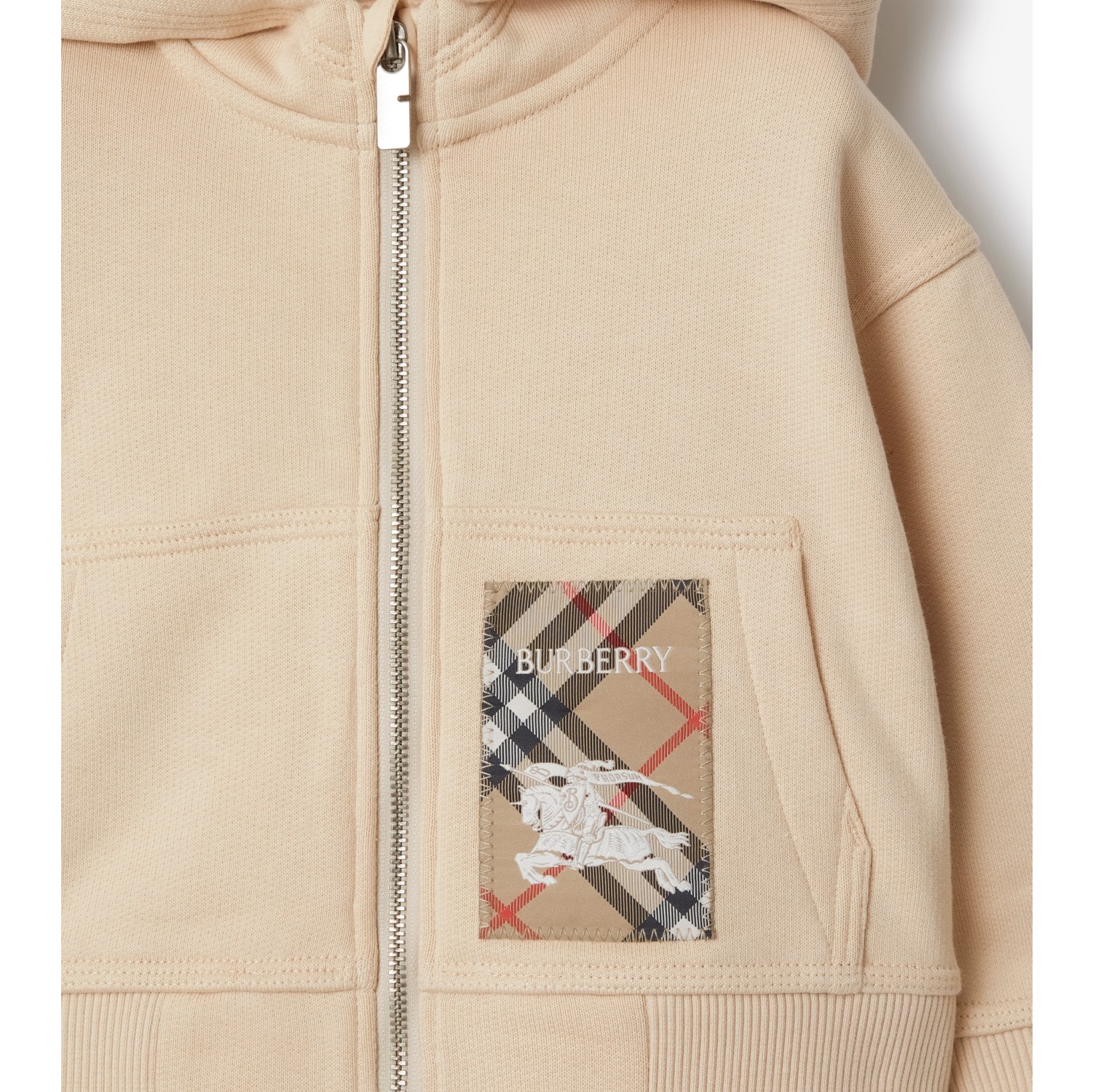 Check Label Cotton Zip Hoodie