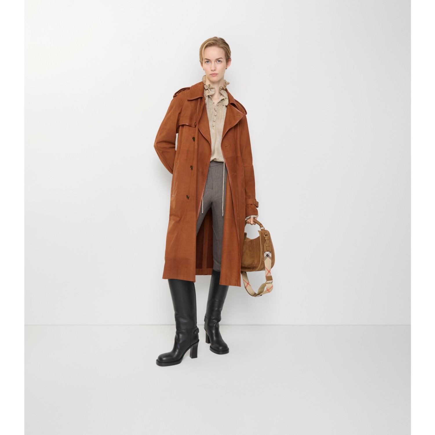 Long Nubuck Castleford Trench Coat in Ginger brown - Women, Leather | Burberry® Official