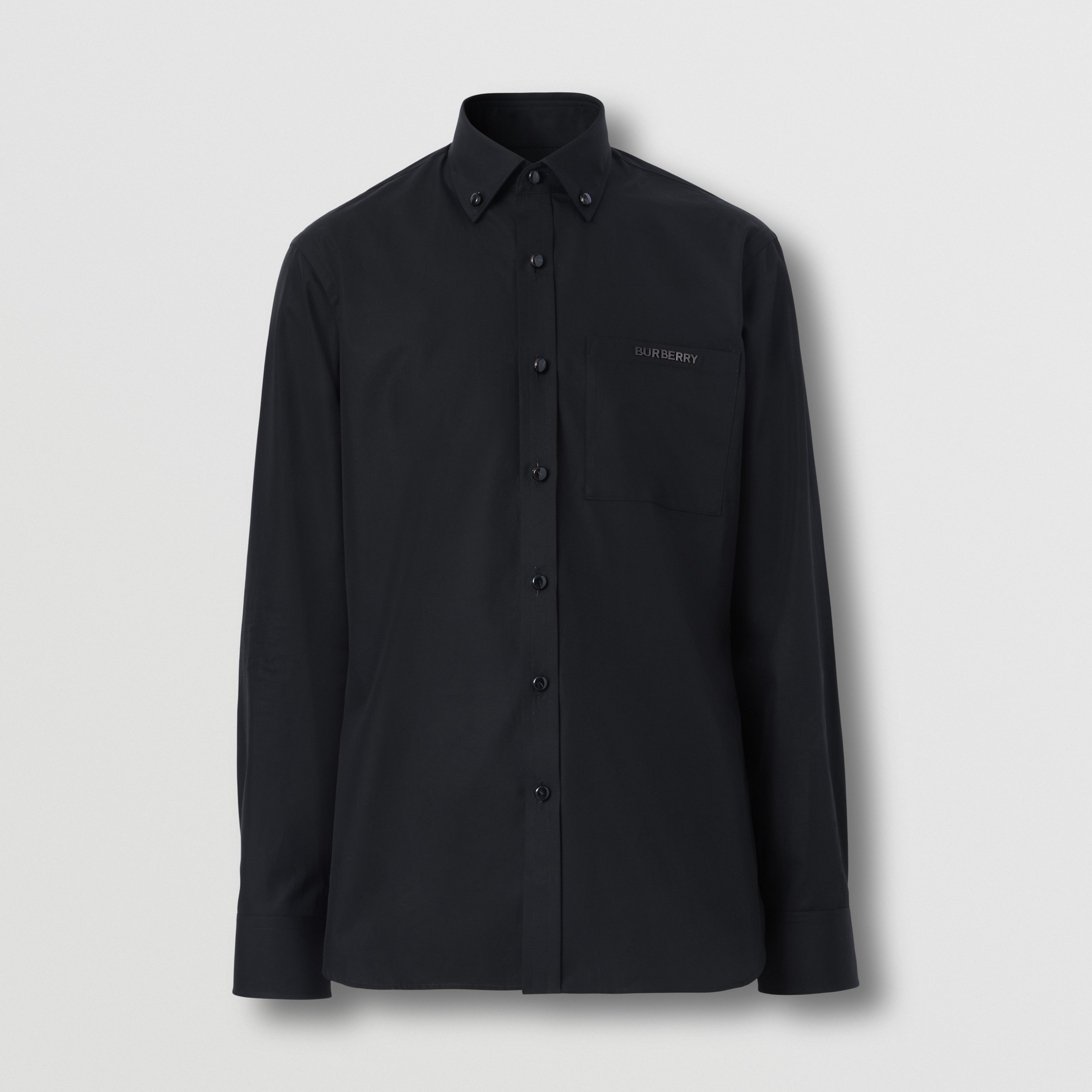 Camisa em algodão de corte slim com colarinho abotoado e detalhe de logotipo (Preto) - Homens | Burberry® oficial - 4
