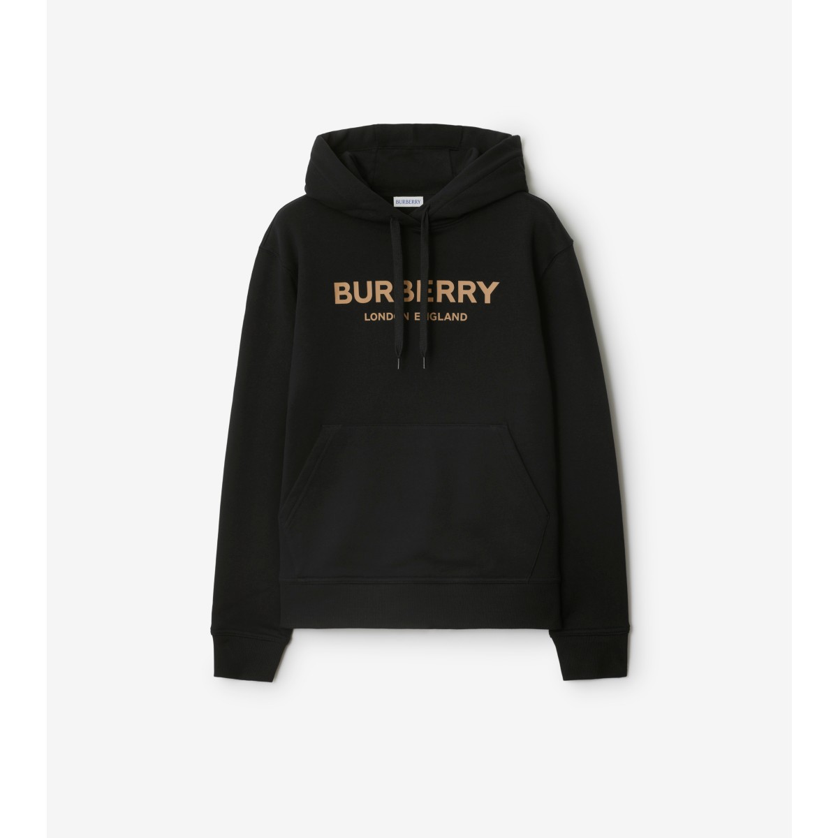 Burberry Logo Cotton Hoodie In Black
