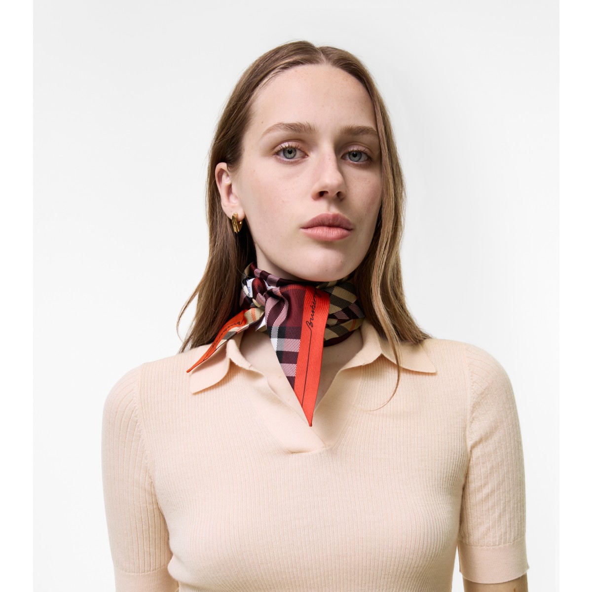  Check Skinny Contrast Silk Scarf