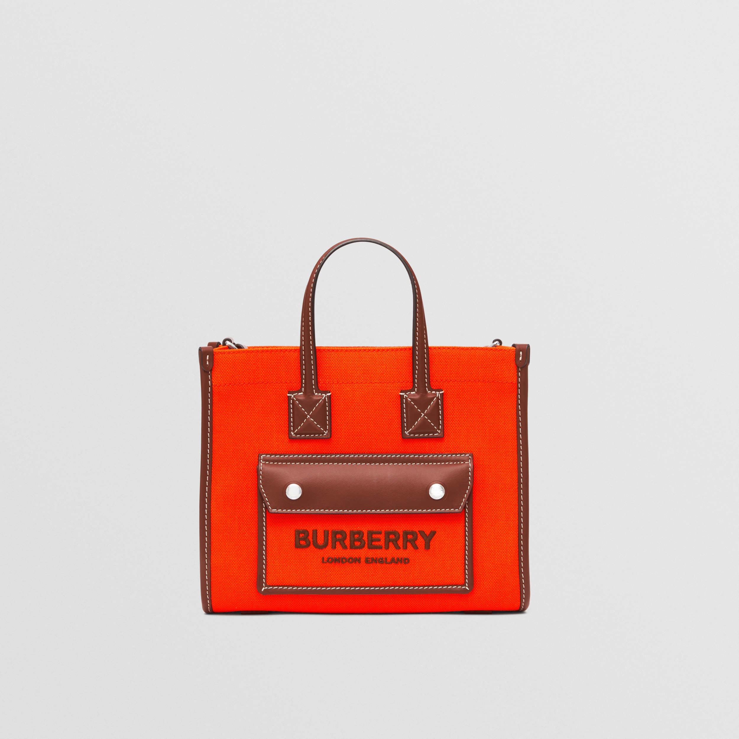 Mini Two-tone Canvas and Leather Freya Tote in Orange/tan - Women | Burberry® Official - 1