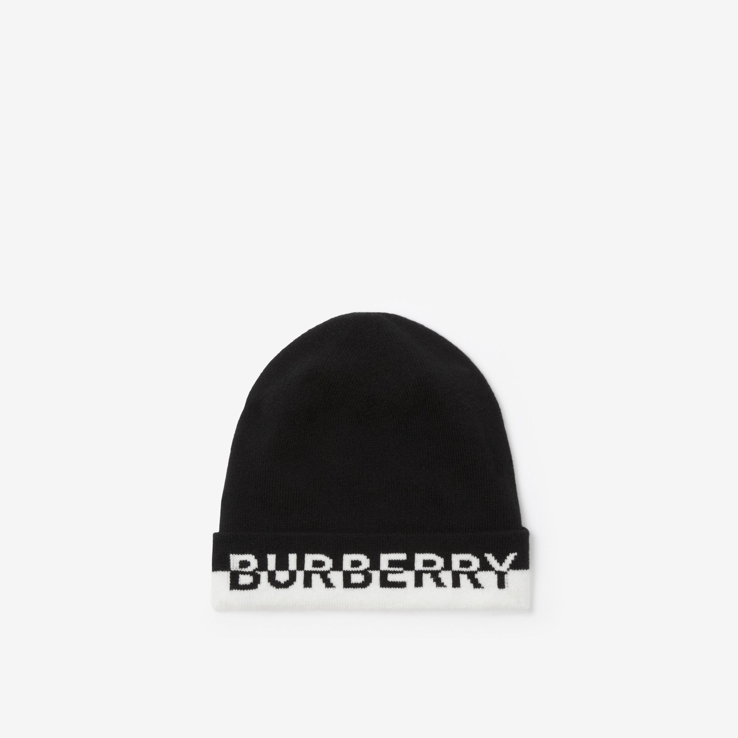 Logo Intarsia Cashmere Beanie in Black/white | Burberry® Official