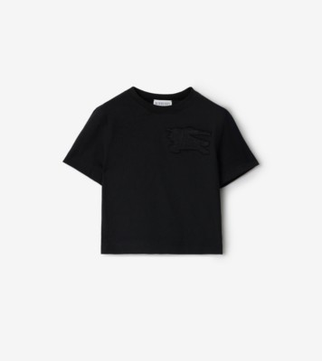 BURBERRY EKD 刺繍 チェック Tシャツ Burberry - Black Cotton T-Shirt with Check Taped Trim