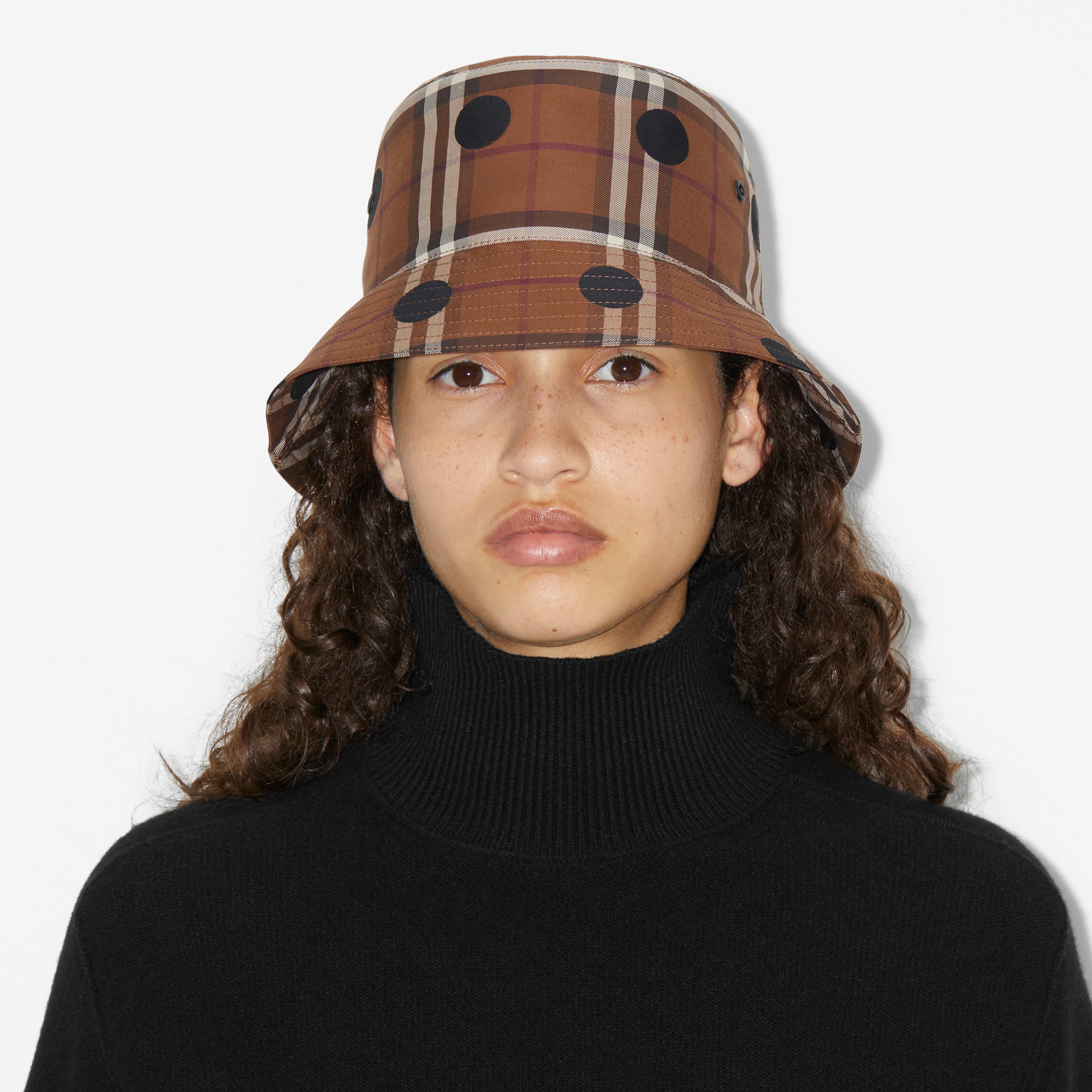 Polka Dot Check Cotton Bucket Hat in Dark Birch Brown | Burberry® Official - 4
