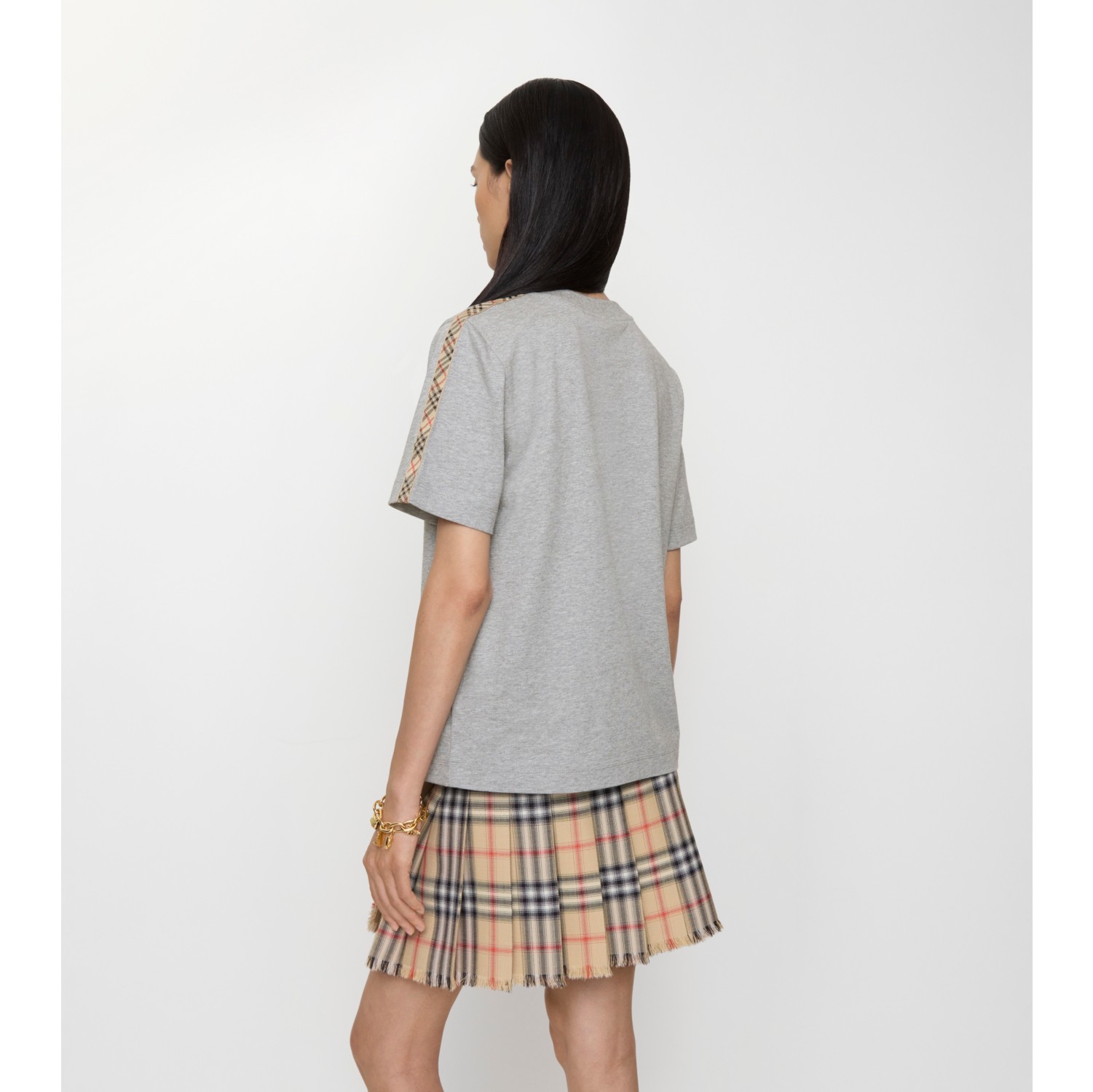 チェックトリム コットンTシャツ