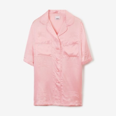 Burberry Ekd Jacquard Silk Shirt Woman Shirt Pink Size 6 Silk In Soft Blossom
