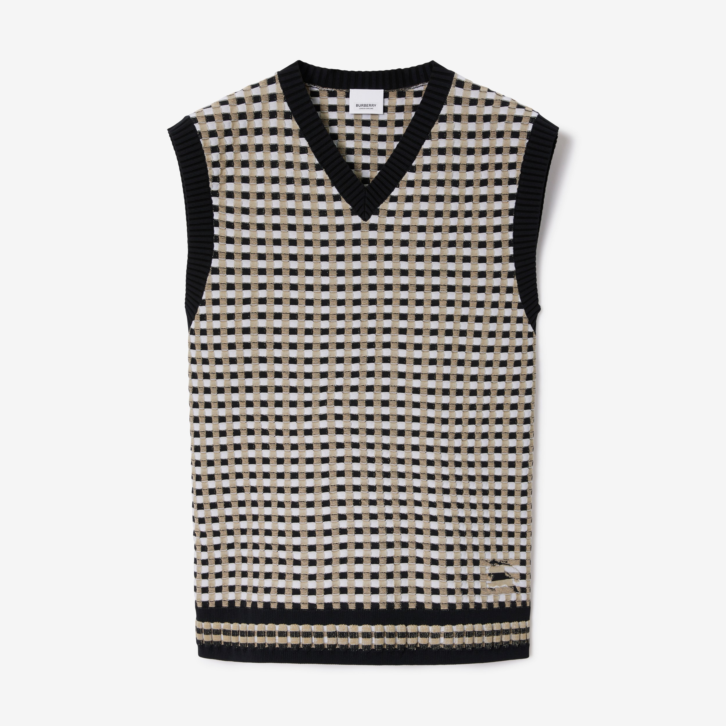 Suéter sem mangas em algodão Check (Bege Clássico) - Homens | Burberry® oficial - 1