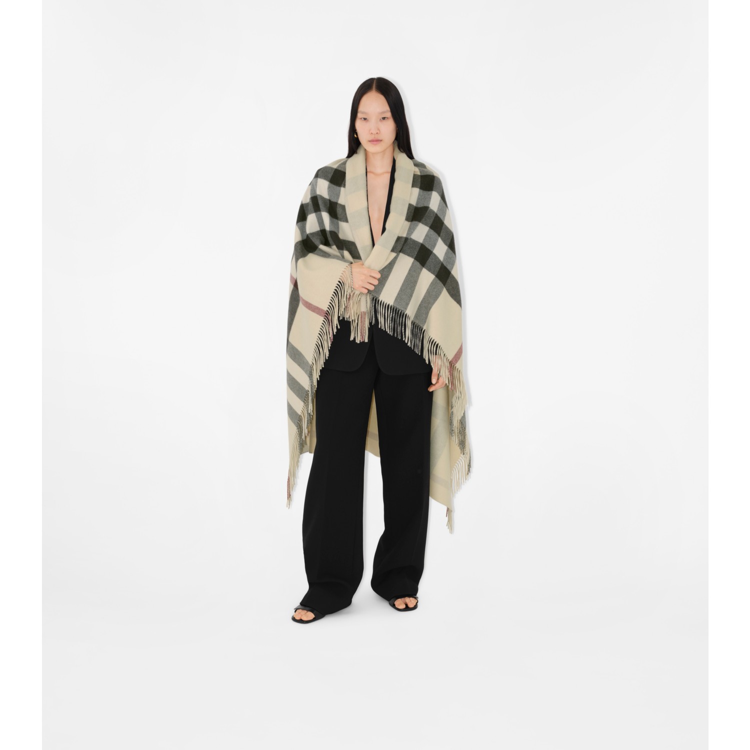 Check Cashmere Blanket in Stone Burberry Official